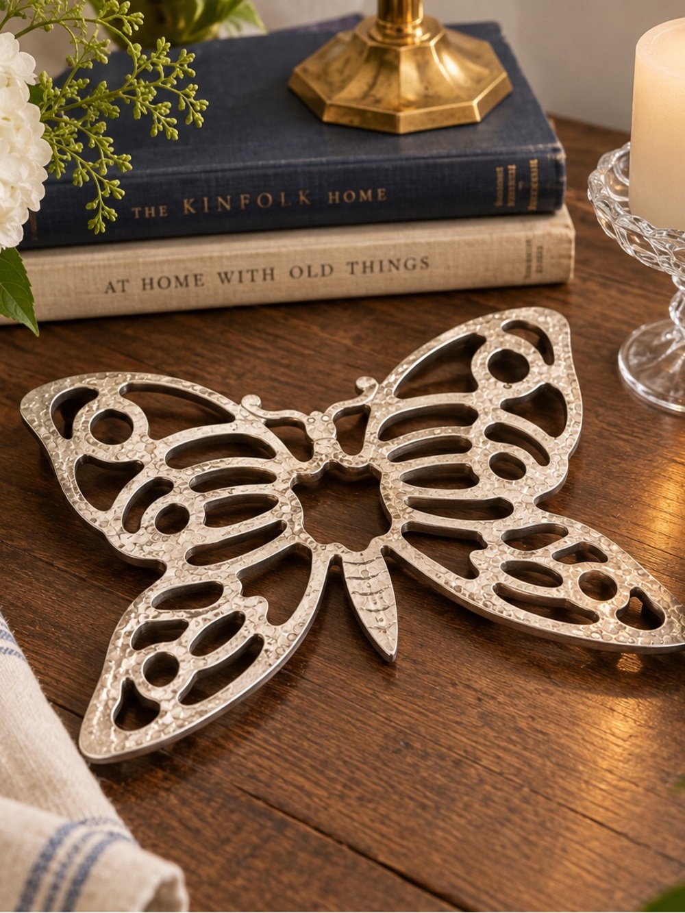 MCM Vintage F.B. Rogers Silverplate Butterfly Trivet Italy Cottagecore Decor